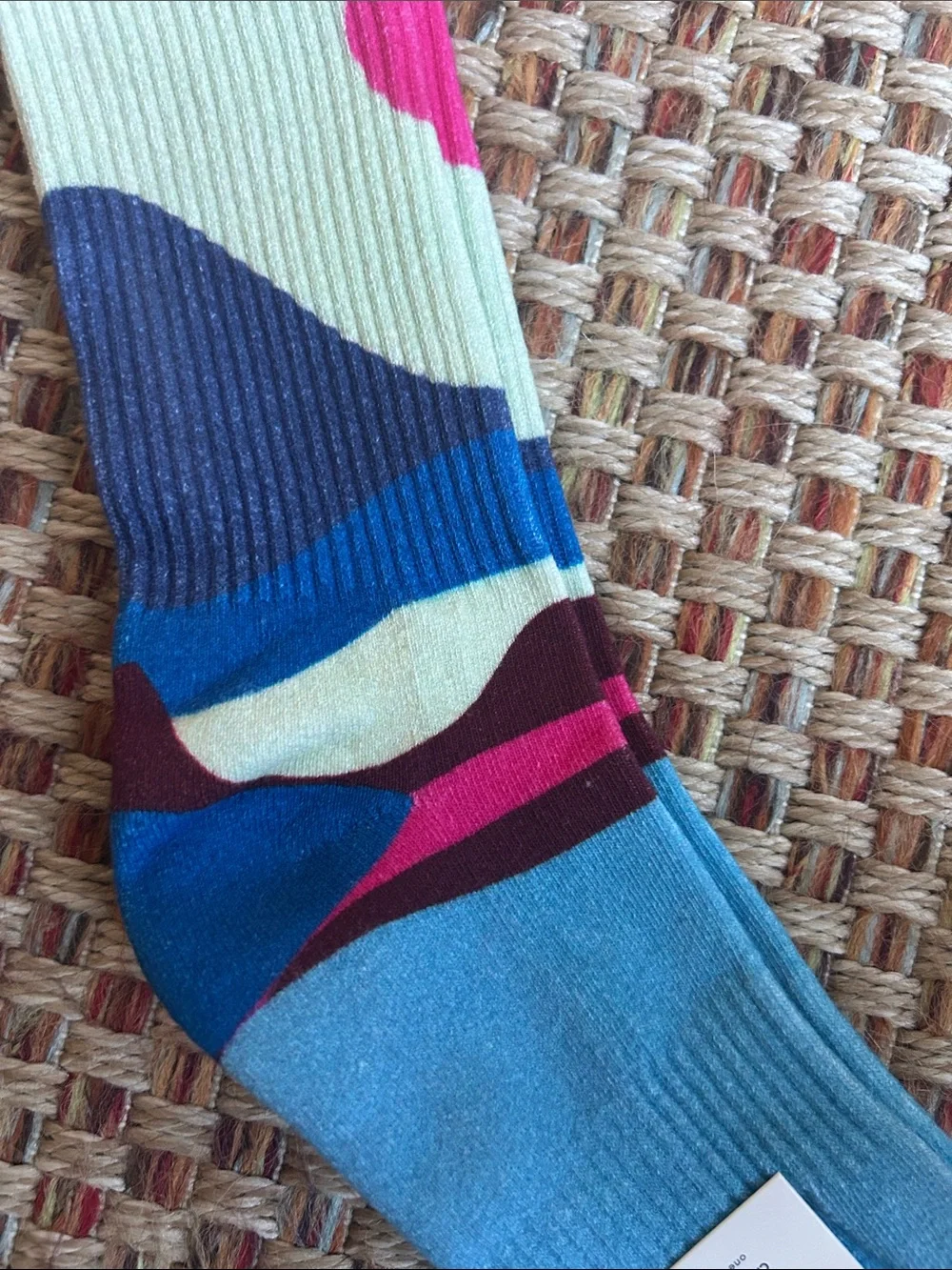 Free People Multicolor Wave Crew Socks in Blue, Pink, Cream & Burgundy